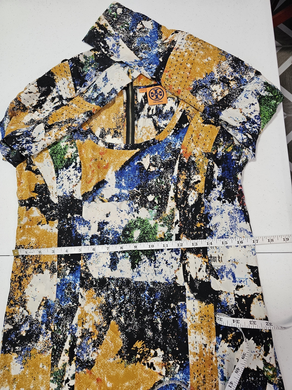 Tory Burch Womens 4 Eileen Silk de Chine Tunic Top Wally Print Stitch Size 4 - Picture 12 of 16